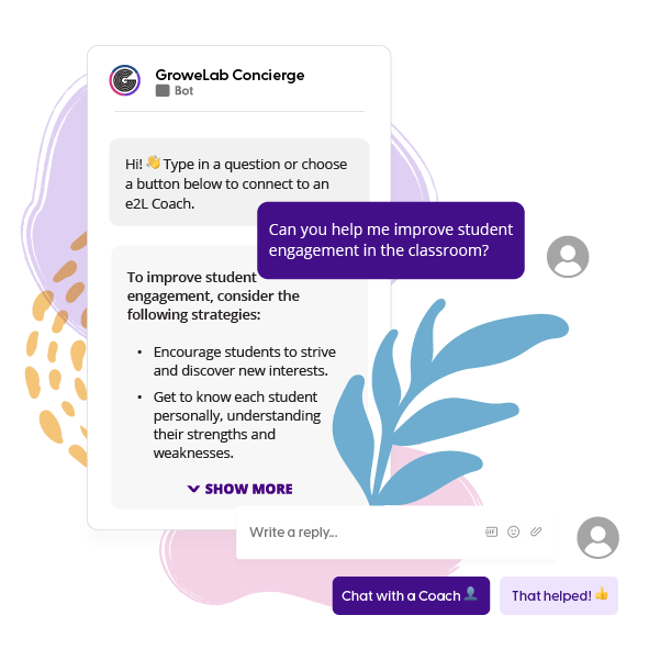 The GroweLab AI assistant answering an educator’s question in a chat window
