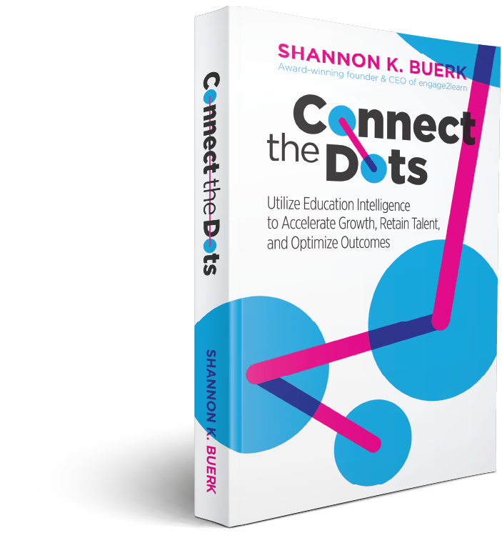 The book Connect the Dots by Shannon K. Buerk, its white cover crossed by a magenta line joining blue dots