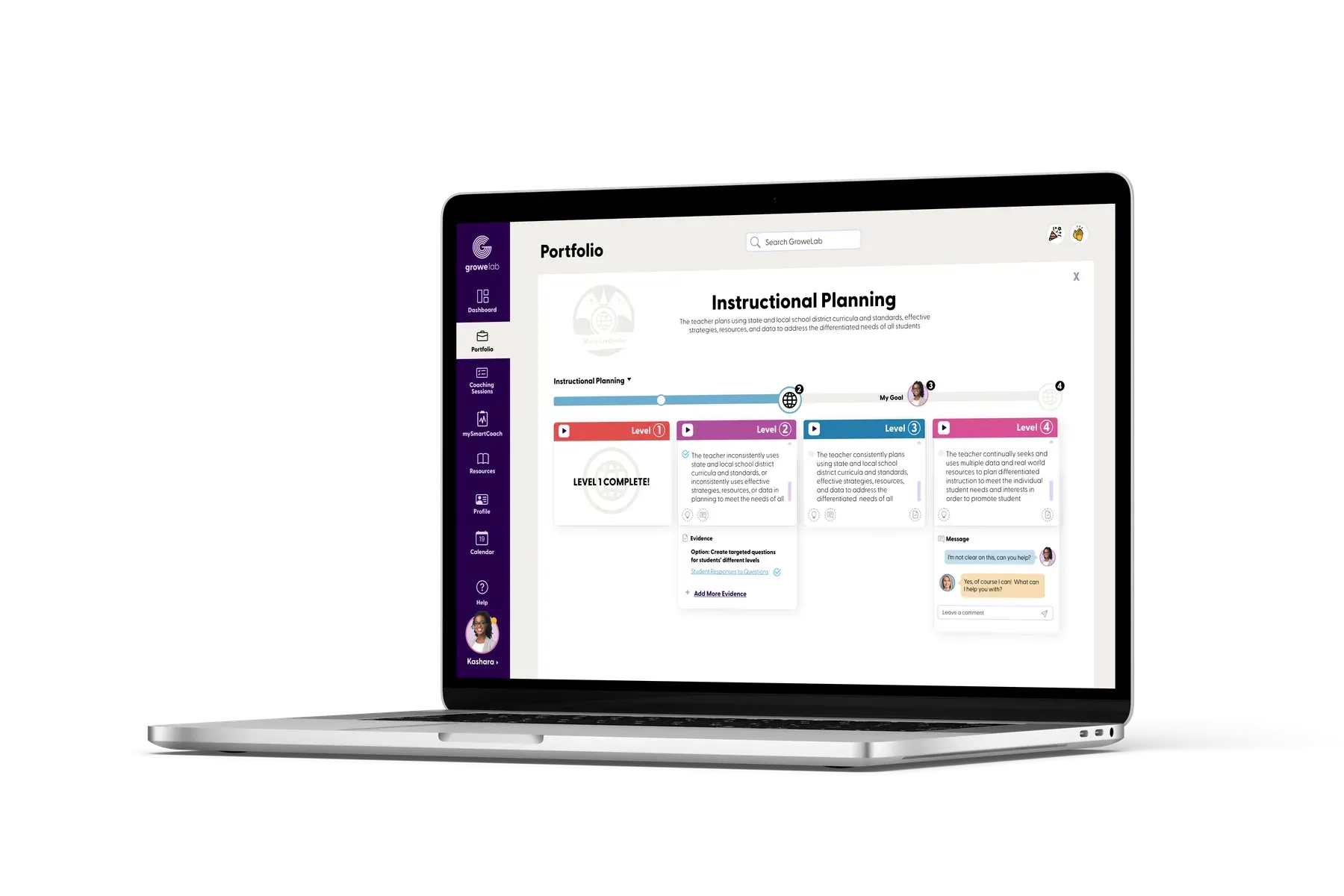 Screenshot of GroweLab's coaching session view on a laptop