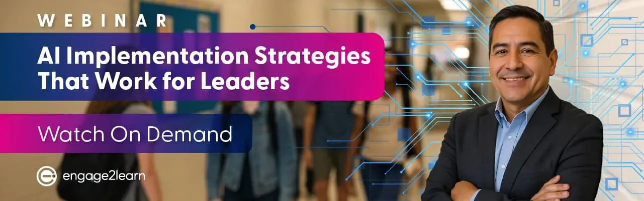 Webinar header: AI Implementation Strategies that Work for Leaders, on demand