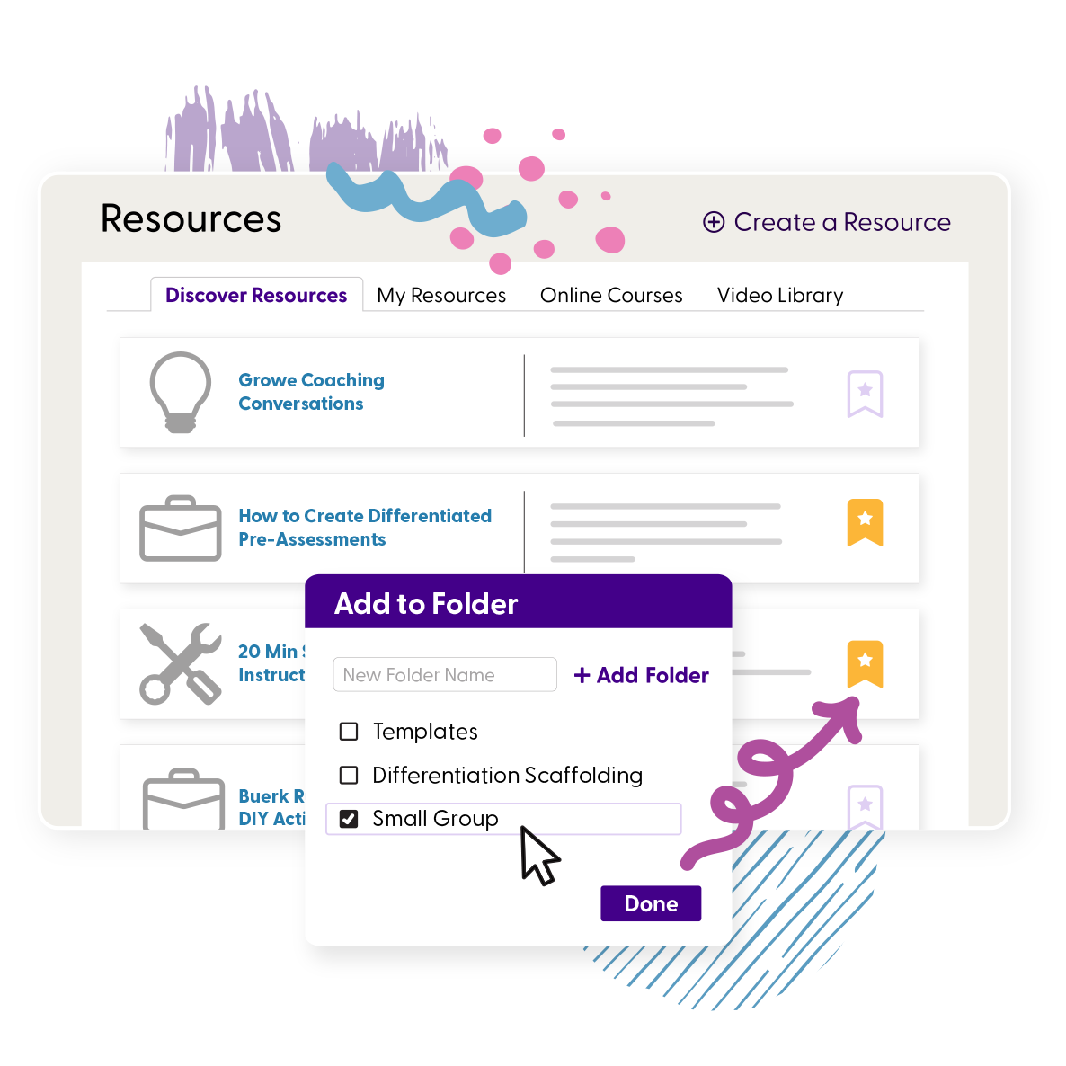 The GroweLab resource library, filtered by competency, with templates, courses and videos