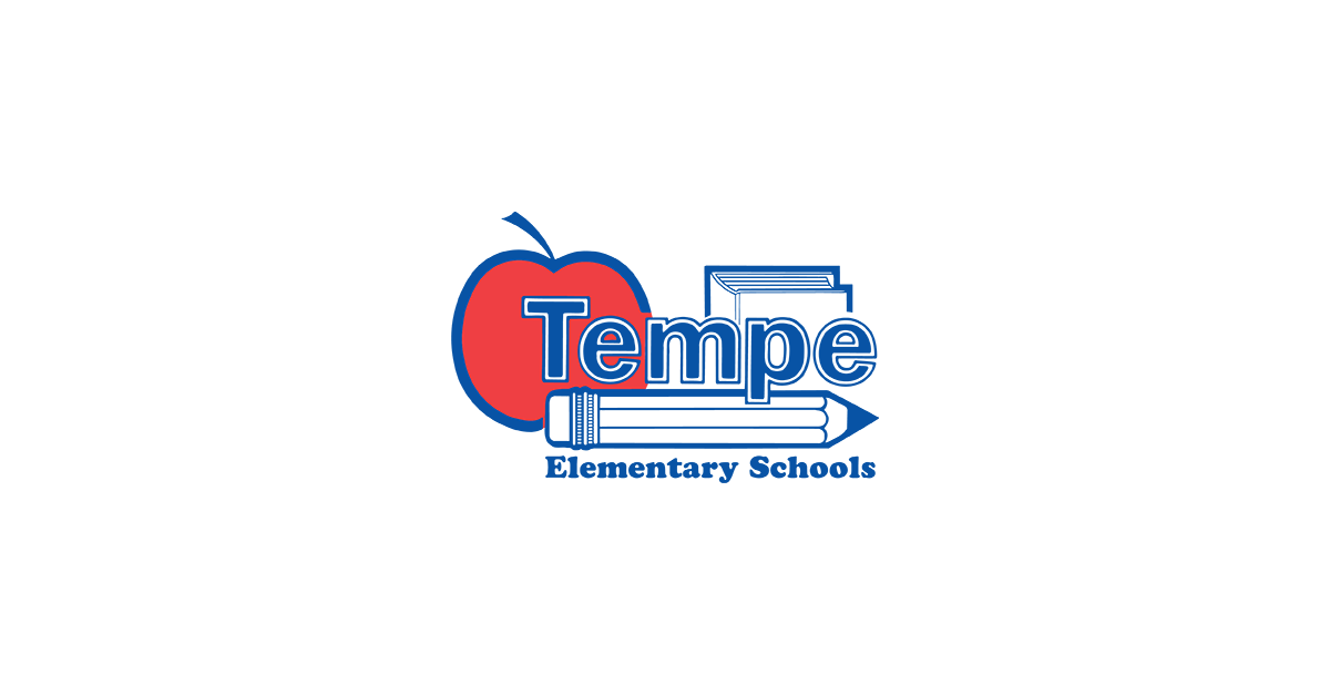The Tempe Elementary Schools logo: Tempe over a red apple, a book and a pencil, above the words Elementary Schools