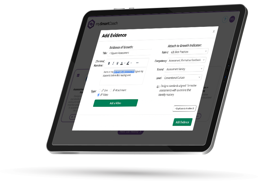 mySmartCoach: Add Evidence Sample Page